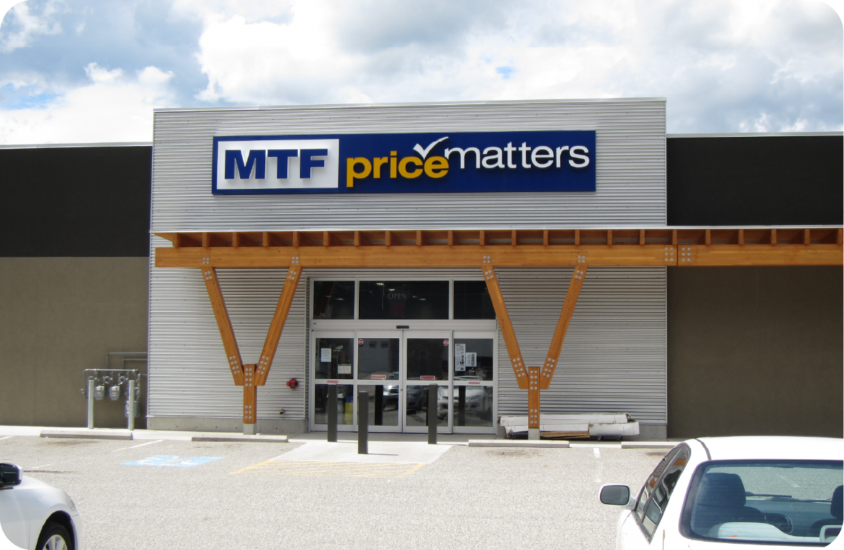 Exterior view of an MTF Price Matters store showing the storefront, signage, and entrance