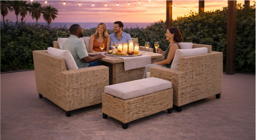 The WESTON's synthetic wicker is designed to withstand Canadian seasons.