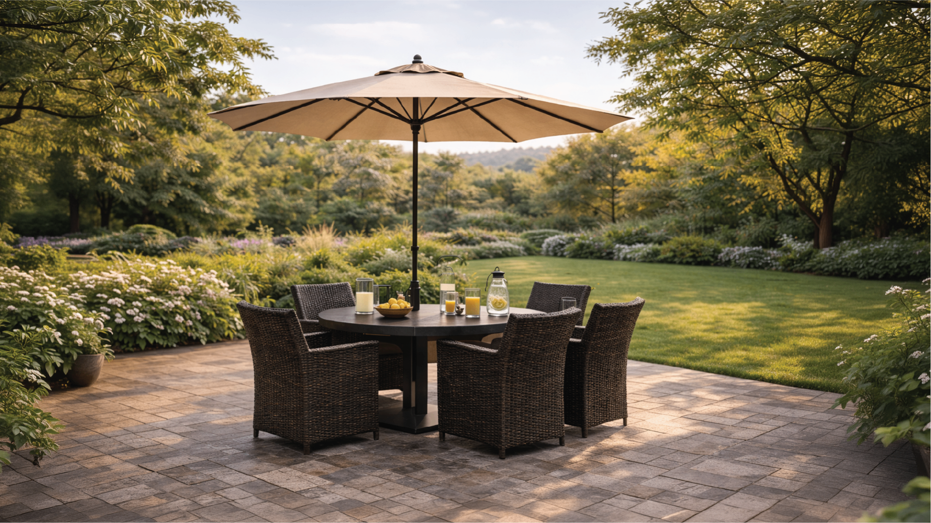 Umbrella with patio set
